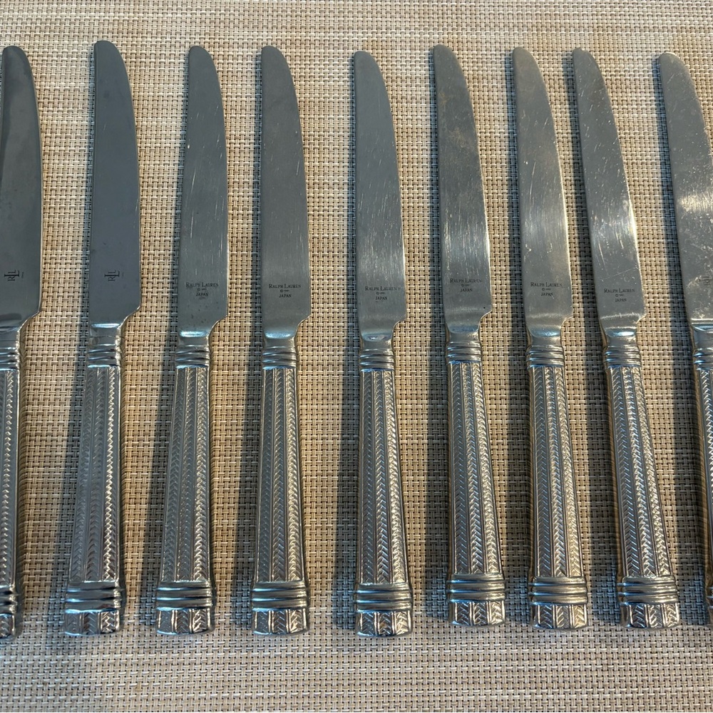 Ralph Lauren Stainless Steel Set of 9 ‘Wainwright’ herringbone pattern knives